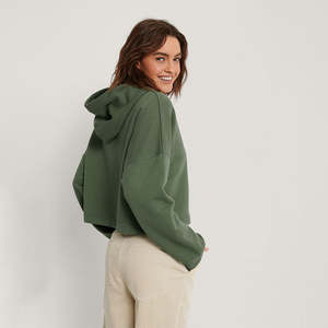 Sudadera con capucha de gran tamaño recortada para mujer 100% ropa de calle de algodón moda Boxy Drop Shoulder Premium Soft Fleece sudaderas con capucha para mujer Top - Product Image 2