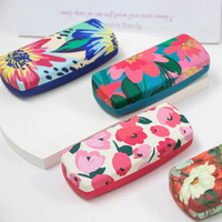 Étui à lunettes rigide personnalisé à imprimé floral bleu, en cuir PU, pour lunettes optiques