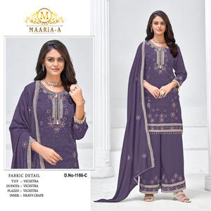 Traje de diseñador Salwar con Secuencia de bordado adornado con Zarkan Real Mirror Detail Fancy Lace para bodas y fiestas - Product Image 2