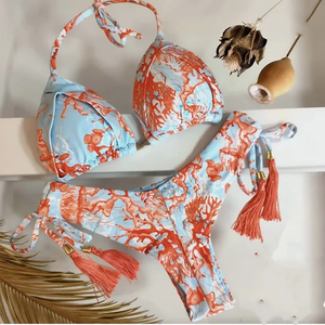 Ensemble bikini décontracté haute couture soutien-gorge push-up Impression de logo personnalisé Fournisseur vietnamien de haute qualité Vêtements de plage pour l'été lavé numérique - Product Image 5
