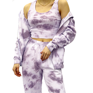 OEM al por mayor de las señoras Fitness Crop Top Sudadera con capucha Joggers Deportes Chándales Set Tie Dye Design Private Logo Plus Size Eco-Friendly - Product Image 2