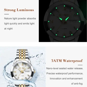 Montre POEDAGAR 3076 pour femmes, montre de luxe étanche avec diamants, affichage de la <span class=keywords><strong>semaine</strong></span>, montre-bracelet en acier inoxydable, mouvement à quartz - Product Image 3