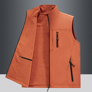 Chaleco cálido de concha suave para caballeros, servicio OEM, color Naranja quemado, sin mangas, forro polar interior, ropa de calle, chaleco Softshell para hombres - Product Image 4