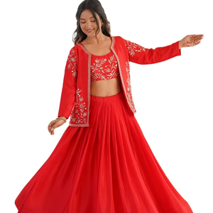 Lehenga Choli en soie jacquard lourde avec broderies fantaisie, tenue formelle et de soirée, design indien traditionnel, taille personnalisée - Product Image 1