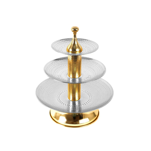 3 Tier Industry Trending Cake Stand With Silver & Gold Color Hotel Supplies Metal Cake and Fruit Display Stand From India Supply - Product Image 1