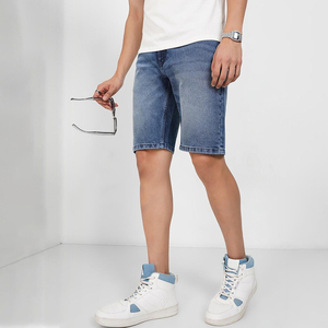 Nardon Apparel Custom Logo Distressed Washed Straight Leg <b>Cropped</b> Summer Wide Leg 100% Cotton Solid Casual Denim Shorts for <b>Men</b> - Product Image 6