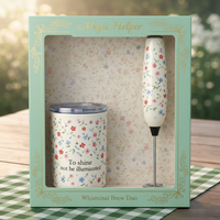 Ensemble de tasses à café en céramique florales avec mousseur à lait électrique, coffret cadeau pour la maison, le bureau, vente en gros