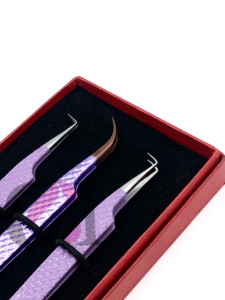 ที่ต่อขนตาปลอมปลายโค้งสีโรสโกลด์เคลือบผงสีม่วงอ่อน90องศาอุปกรณ์เสริมความงามทำจากสแตนเลส - Product Image 2