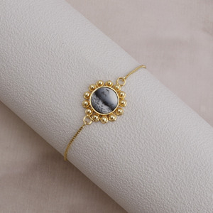Bracelet en opale de dendrite véritable unisexe Bracelet en pierre de naissance en plaqué or bijoux fantaisie personnalisés pour hommes et femmes - Product Image 3