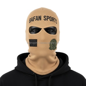 Balaclava pour femmes en tricot côtelé premium, tissu extensible doux GSM, couleur beige, panneau unique avec broderie de logo personnalisée, balaclava pour femmes - Product Image 1