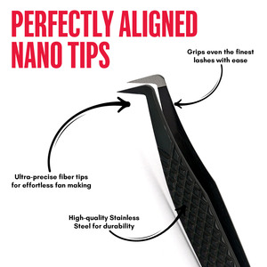 Pinzas de extensión de pestañas de volumen personalizado Pinzas de pestañas de punta de fibra Agarre de diamante de acero inoxidable Pinzas de 90 grados Agarre antideslizante - Product Image 4