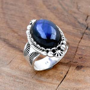 Bague cadeau ovale en argent sterling avec pierres précieuses chrétiennes en labradorite naturelle - Product Image 1