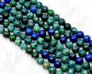 Perles rondes polies de 8 mm en azurite et malachite, cristaux naturels, pour la méditation, la joaillerie et la mode - Product Image 1