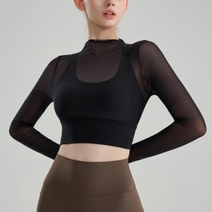 Vente en gros Top court à manches longues en maille transparente pour femmes Chemise de yoga respirante pour la danse, la salle de sport et les entraînements Commandes OEM - Product Image 2