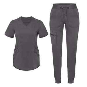 Haut d'infirmière à manches courtes personnalisé Slim Fit Joggers Scrubs Suit Stretch Spa Wear Uniform Spandex Material Hospital Scrubs for Nurses - Product Image 4