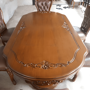 Ensemble de table à manger ovale traditionnelle en bois de style farmhouse antique avec 6 chaises rembourrées pour la maison et l'hôtel - Product Image 6
