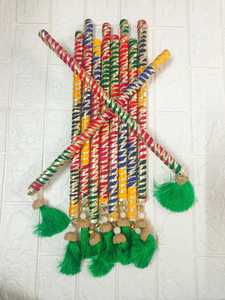 Vibrant MultiColor <b>Dandiya</b> <b>Sticks</b> With Green Tassels & Bells For Navratri, Garba, Wooden <b>Sticks</b>, <b>Dandiya</b> Raas, Folk Dance Gift - Product Image 4