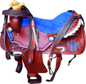 Siège en daim bleu royal selles en cuir véritable occidental fibre solide arbre conception usinée à la main goujons argentés accessoires assortis - Product Image 1