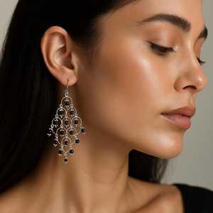 <b>Black</b> Onyx <b>Dangle</b> <b>Earrings</b>: 925 Sterling Silver Handmade Jewelry - Product Image 3