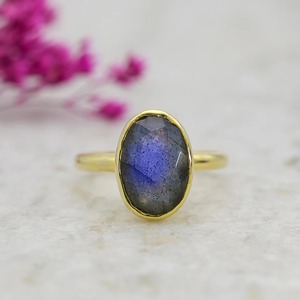 Anillo ovalado de labradorita para mujer, joyería de compromiso de piedra preciosa fina, oro amarillo, vermeil, 8x12mm, novedad - Product Image 5