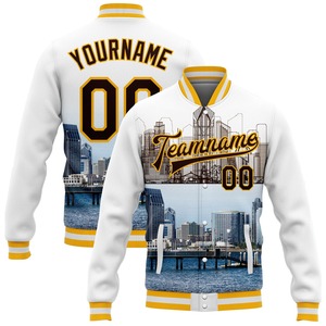 Vente en gros dans l'industrie directe de bombardiers décontractés d'hiver personnalisés bleu marine rouge-blanc veste Letterman Varsity à boutons-pression - Product Image 3