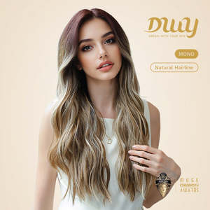 Layla H-DWY 24 Inches Synthetic <b>Wig</b> Mono Front Free Part Long Wavy for Ombre Blonde Glueless for Women Transparent Front Part - Product Image 2