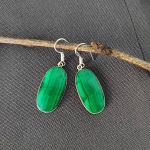 Boucles d'oreilles pendantes en argent plaqué argent de style bohème de premier ordre avec pierre précieuse malachite pour femmes, bijoux de fête tendance, vente chaude - Product Image 1