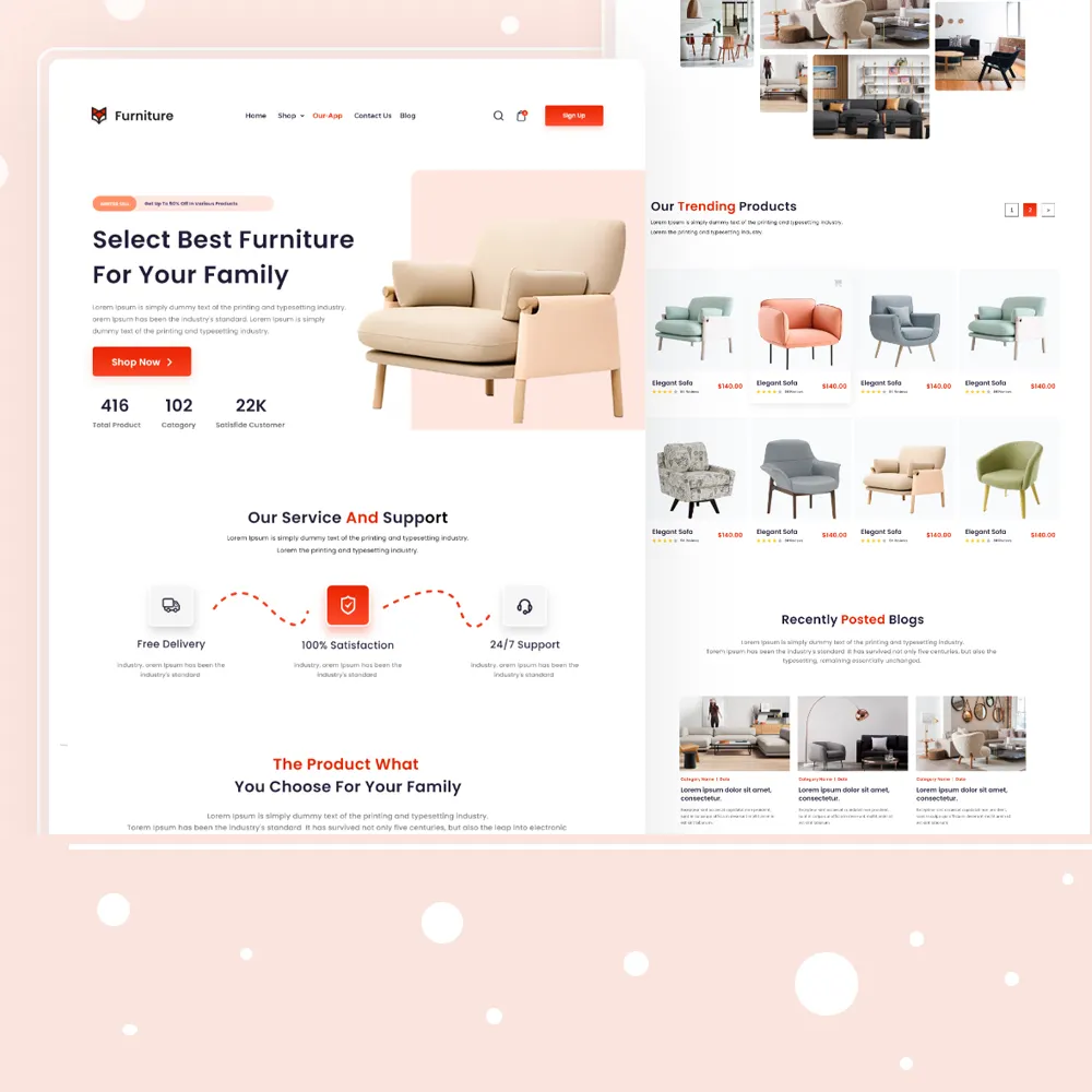 Situs web untuk toko furnitur rumah Online | Desain dan pengembangan situs web e-commerce | Pengembangan aplikasi seluler