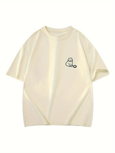 เสื้อยืดคอกลมลำลองแขนสั้นสำหรับผู้ชาย, เสื้อยืดผ้าฝ้าย100% สีขาวทึบขนาดพิเศษคอลเลคชั่นฤดูร้อน260กรัมเนื้อผ้าจำนวนมาก - Product Image 6