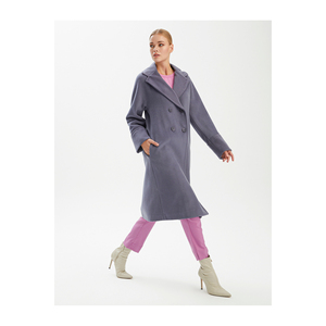 เสื้อโค้ทผ้าขนสัตว์ผสมแบบกระดุมสองแถวสำหรับผู้หญิง มีปก กระเป๋าคู่ มีซับใน ไม่มีเข็มขัด - เสื้อคลุมดีไซน์หรู - Product Image 6