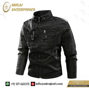 Veste de moto coupe-vent en similicuir pour homme avec col montant et poches multiples - Product Image 4
