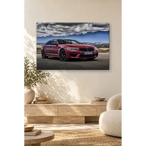 Impression sur toile de la BMW M5 Fida Burgundy sous des nuages spectaculaires - Product Image 4