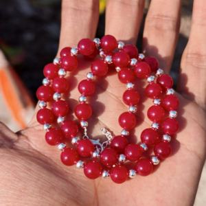 <b>Pink</b> Ruby Necklace 8mm Bead Sterling Silver Jewelry July Birthstone Natural Magenta Ruby Strand Romantic Wedding Anniversary - Product Image 1