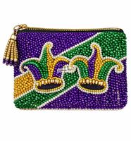 Tas Koin Mardi Gras Mewah Berhias Manik-Manik Buatan Tangan, Dompet Resleting Festival Artisan