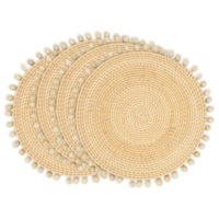 Napperon rond en rotin avec bordure en coquillages Produits écologiques Fabriqués au Vietnam Décoration de table Napperon tissé Vente en gros Moderne