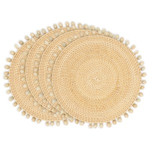แผ่นรองจานหวายทรงกลมมีขอบเปลือกหอยเป็นมิตรต่อสิ่งแวดล้อมผลิตในเวียดนามแผ่นรองจานทอสำหรับตกแต่งโต๊ะขายส่งทันสมัย - Product Image 3