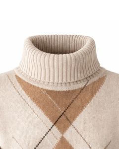 Customized Premium <b>Women</b> Turtleneck Argyle Knit Sweater Soft <b>Warm</b> Winter Pullover Casual Fashion Top Brown Beige Color - Product Image 5