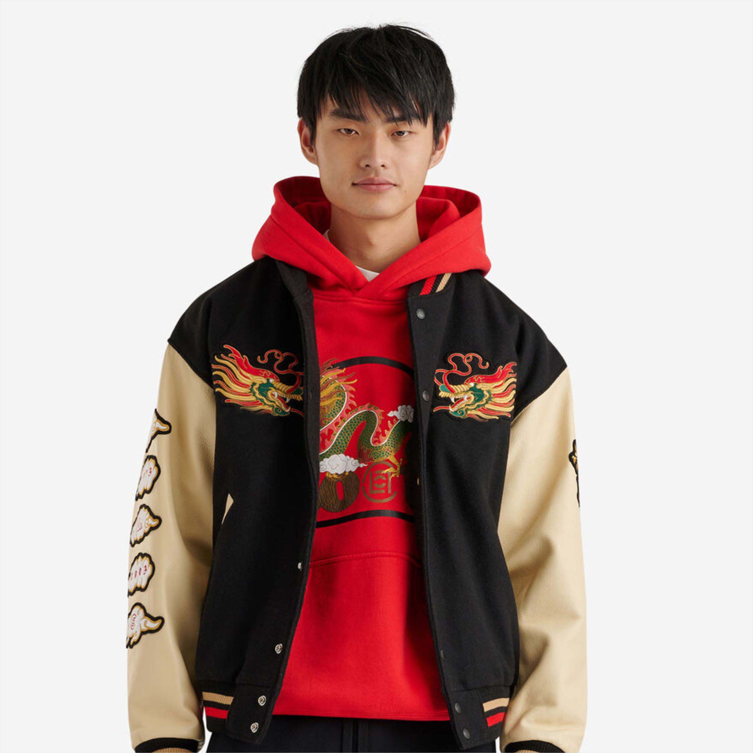 Men's Stylish Winter Dragon Jacket Embroidered Dragon Design