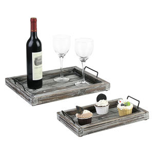 Bandejas de servicio de madera de pino hechas a mano de primera calidad Juego de 2 con asas de metal Eco-Friendly Durable para restaurantes y hoteles - Product Image 4