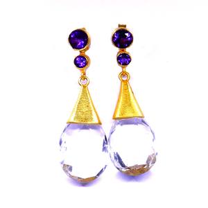 Gemvanity – Ensemble de boucles d'oreilles classiques en argent sterling 925 avec améthystes et plaqué or, design unique, pour femme, idéal pour les soirées - Product Image 2