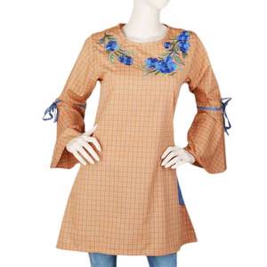 Blusa a cuadros bordada para mujer - Color óxido - Product Image 1