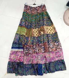 Seiden mischung Indische Frauen Neuer Sari Langer Rock Indische Falda Rock Kjol Boho Zigeuner Retro Frauen Ethik Hippie Rock GC-AP-847