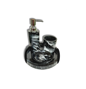 Ensemble de salle de bain pour produits ménagers, ensemble de salle de bain en résine noire, texture blanche, artisanat personnalisé à vendre - Product Image 1