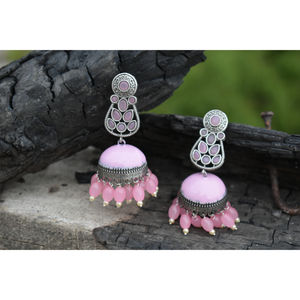 Boucles d'oreilles ghungro jhumka en forme de cercle, en laiton imitation argent, faites à la main, style meenakari, pour filles et femmes - Product Image 2