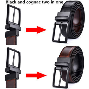 Dress <b>Belt</b> for Man 3.2CM Cognac and Black <b>Reversible</b> Genuine Leather <b>Belts</b> for <b>Men</b> With Rotated Buckle - Product Image 2