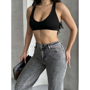 Pantalon en jean baggy avec détails de coutures 7088 - Gris délavé - Product Image 3