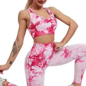 Breathable Tie Dye High-Waisted Gym <b>Leggings</b> and Sports Bra Set <b>Women's</b> Fitness printed Yoga set <b>Women</b> compression <b>cropped</b> - Product Image 3