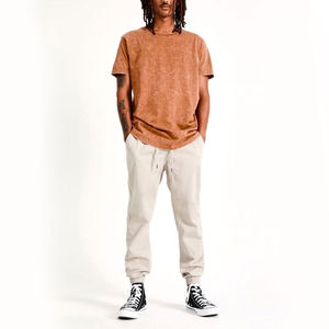 Camisetas gruesas de algodón 100% de alta calidad para hombres, camiseta de Fitness de gran tamaño lavada con ácido liso de diseñador personalizado a la venta - Product Image 2