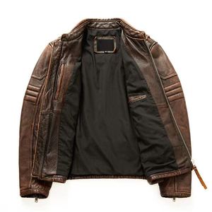 New Top Quality Cowhide <b>Genuine</b> <b>Leather</b> <b>Jacket</b> Men's Fashion Retro Old Collar Biker <b>Jacket</b> Spring and Autumn <b>jacket</b> for men - Product Image 4