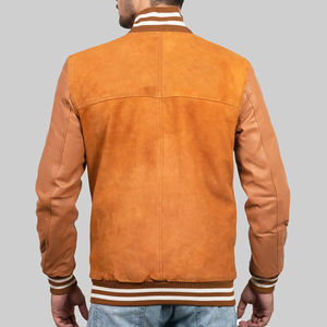 Recién llegado Varsity Bomber Jacket con mangas de cuero Loose Fit heavyweight Baseball Style Bordado Logo PU Letterman Jacket - Product Image 6